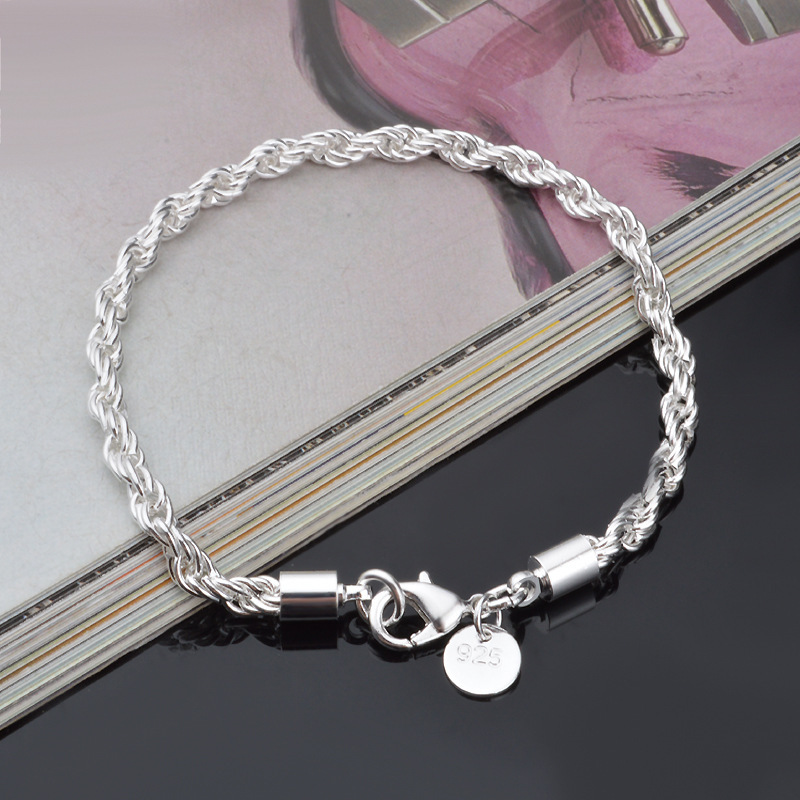 Men Accessories Singapore - Bracciale a corda intrecciata placcato argento